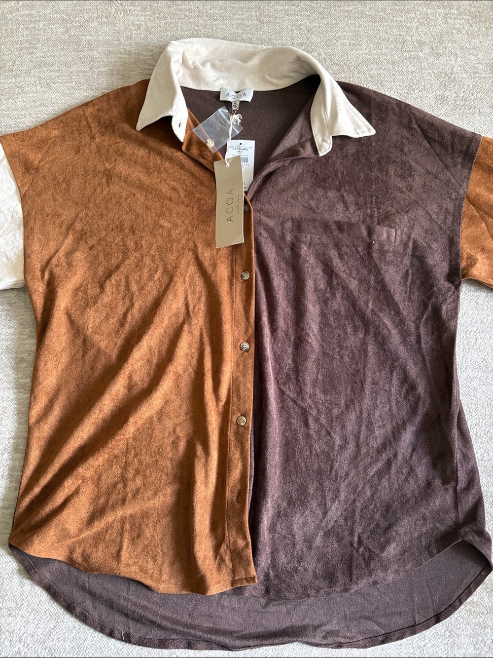 ACQA Two-Tone Short Sleeve Button-Down Shirt in Brown and Rust